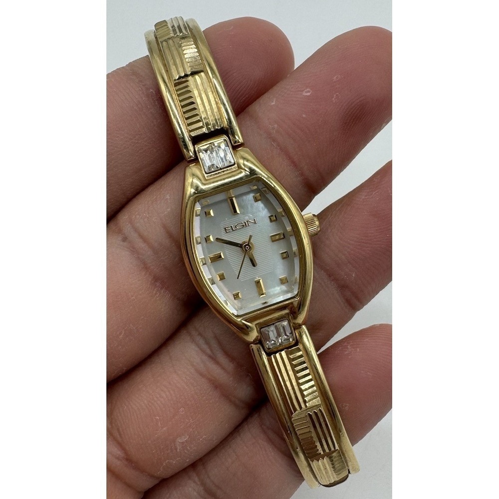 Ladies ELGIN Gold Tone Classic Crystal Accent Dress Bracelet Watch, 18mm, EG193